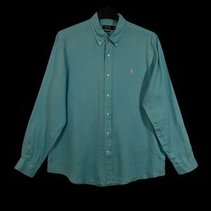 Polo Ralph Lauren 100% Linen Oxford Shirt Mens XL Pink Pony Long Sleeve